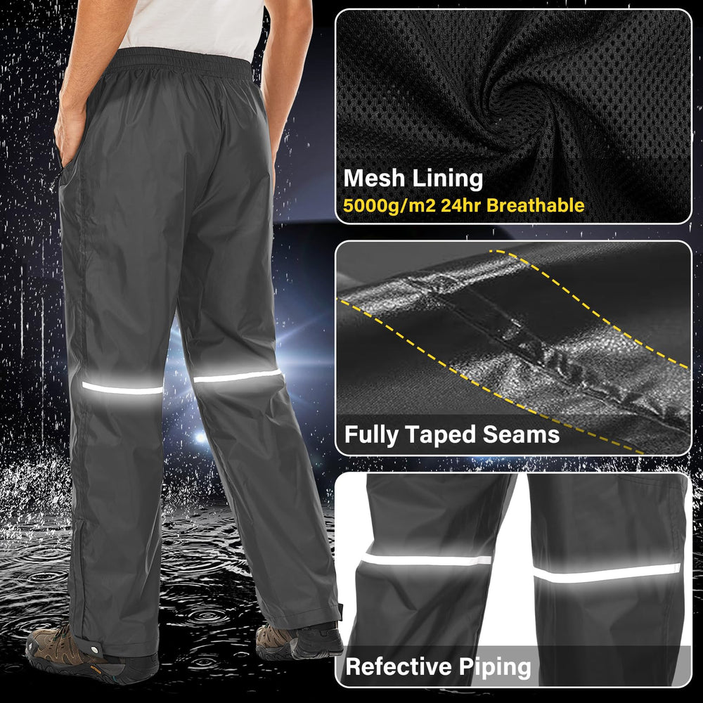 Yevtzl night walk rain pants with reflective strips for safer low-light visibility