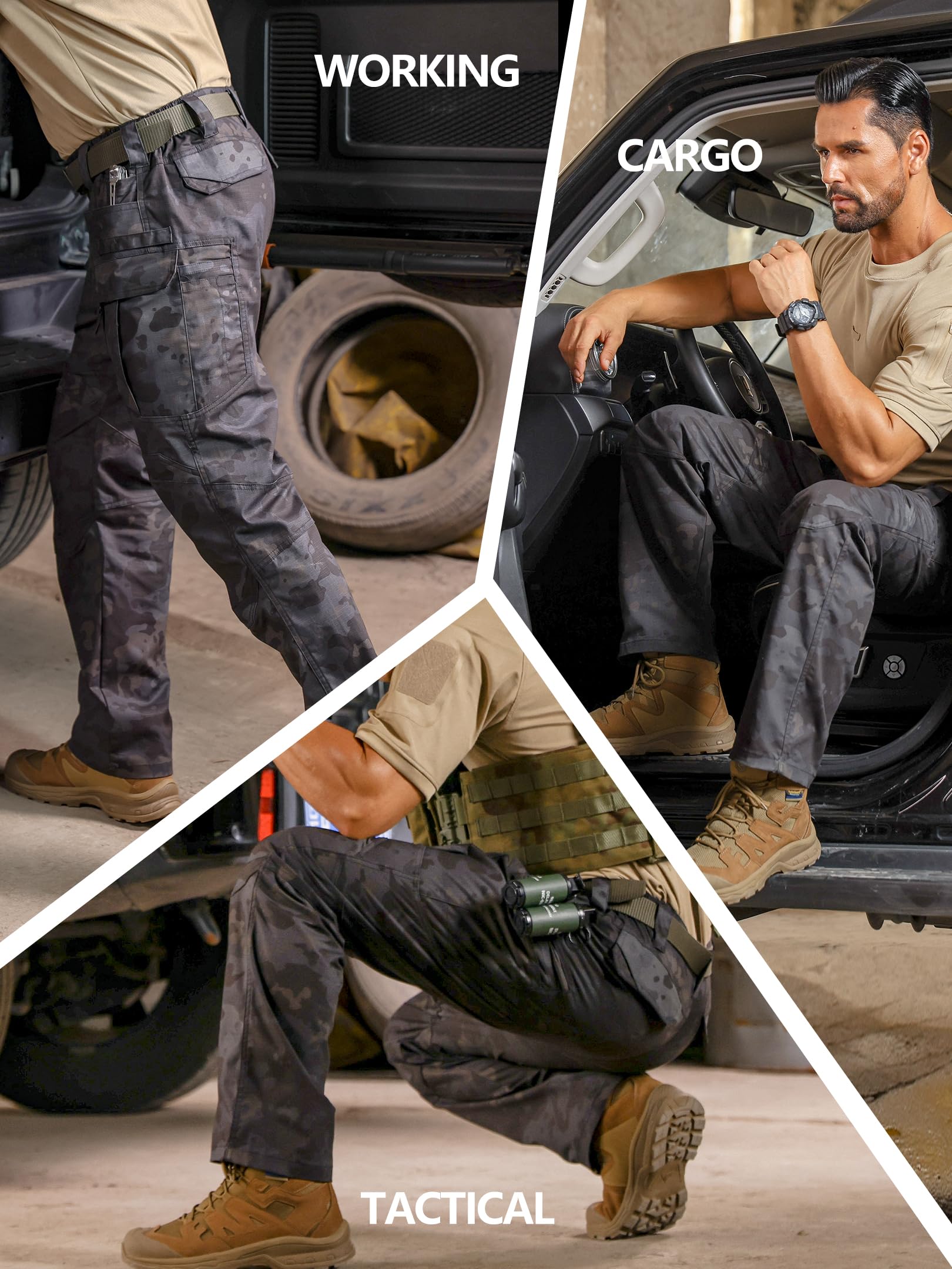 Yevtzl tear-resistant fabric cargo pants endure rugged job sites.