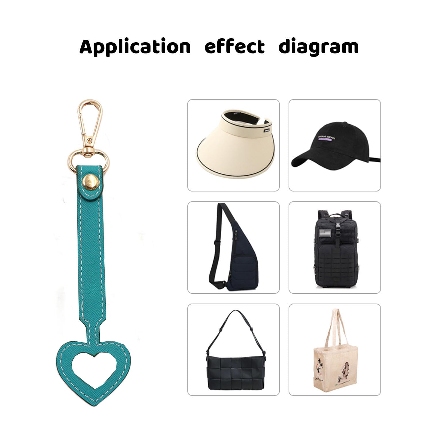 YEZILUU heart clip vegan leather black two-pack keeps hats attached to bags.