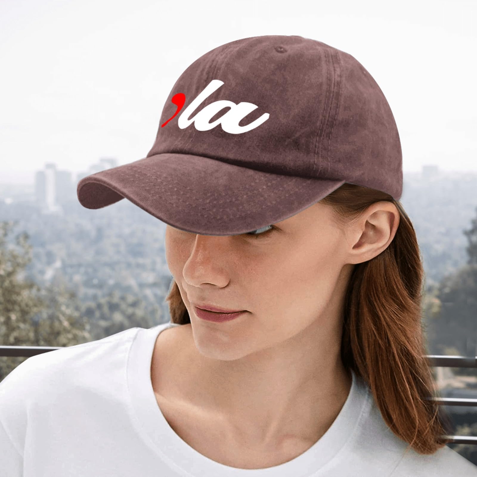YFKFYTG cap worn during hiking or camping suggests versatile outdoor use