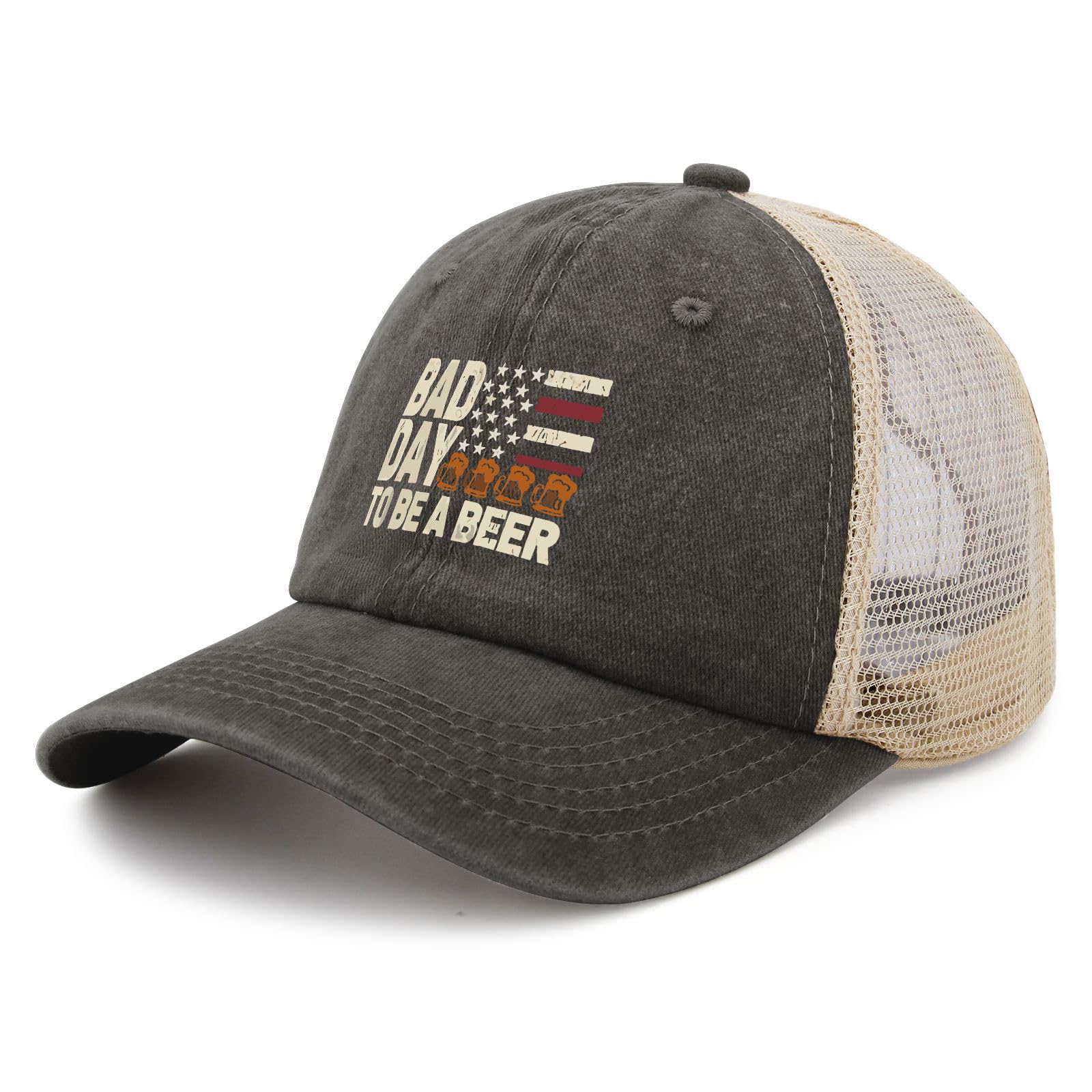 YFKFYTG Bad Day To Be A Beer hat side view showing retro design for everyday style