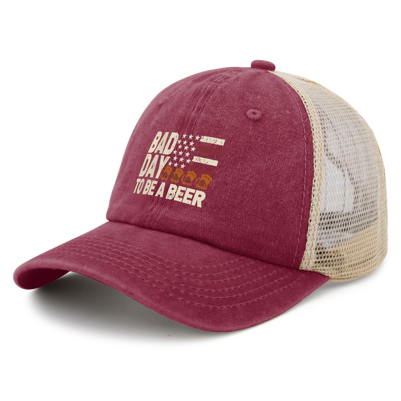 YFKFYTG Bad Day To Be A Beer hat side view shows rugged washed cotton