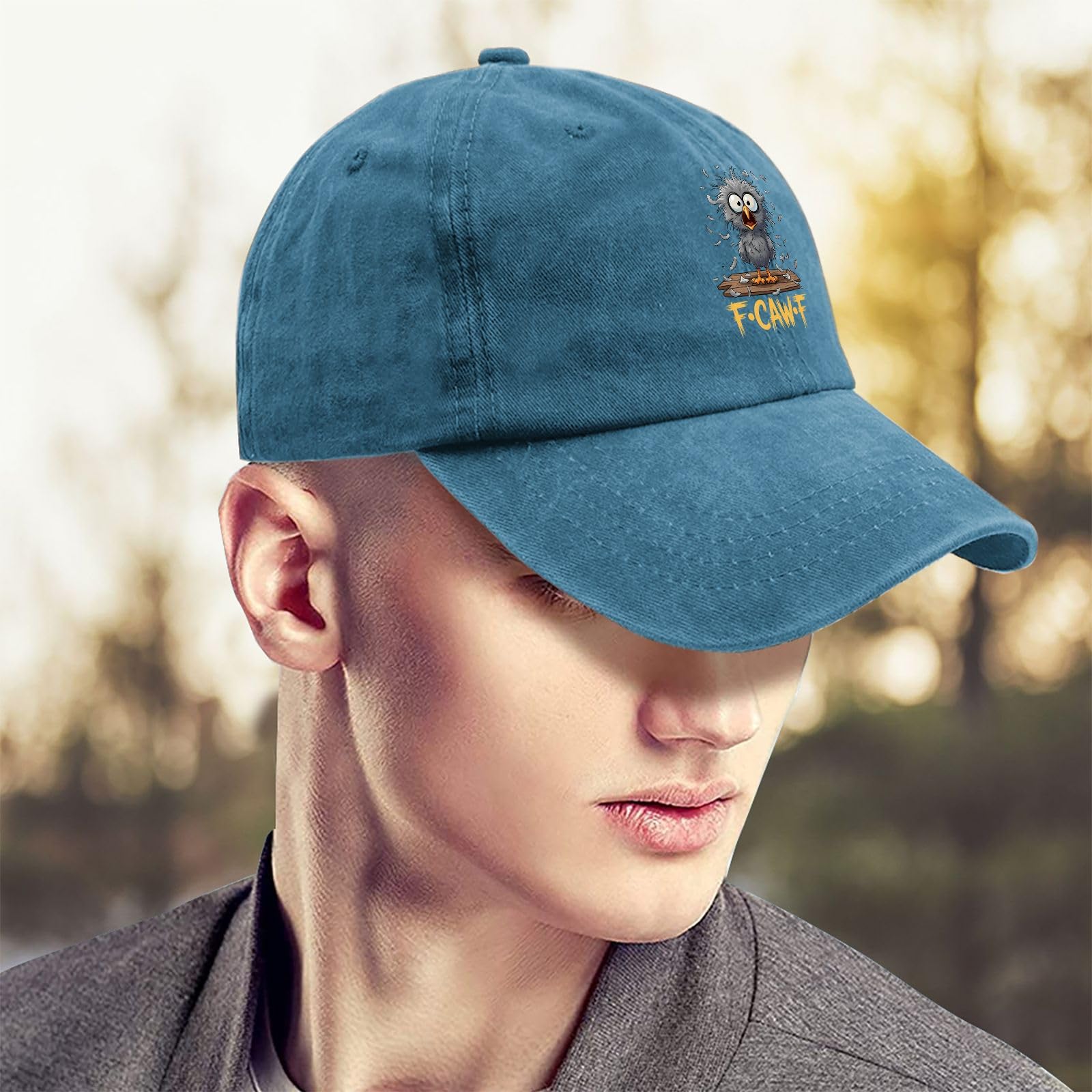 YFKFYTG Black Crow F-Caw F Hat back detail; durable stitching for long-lasting casual style.