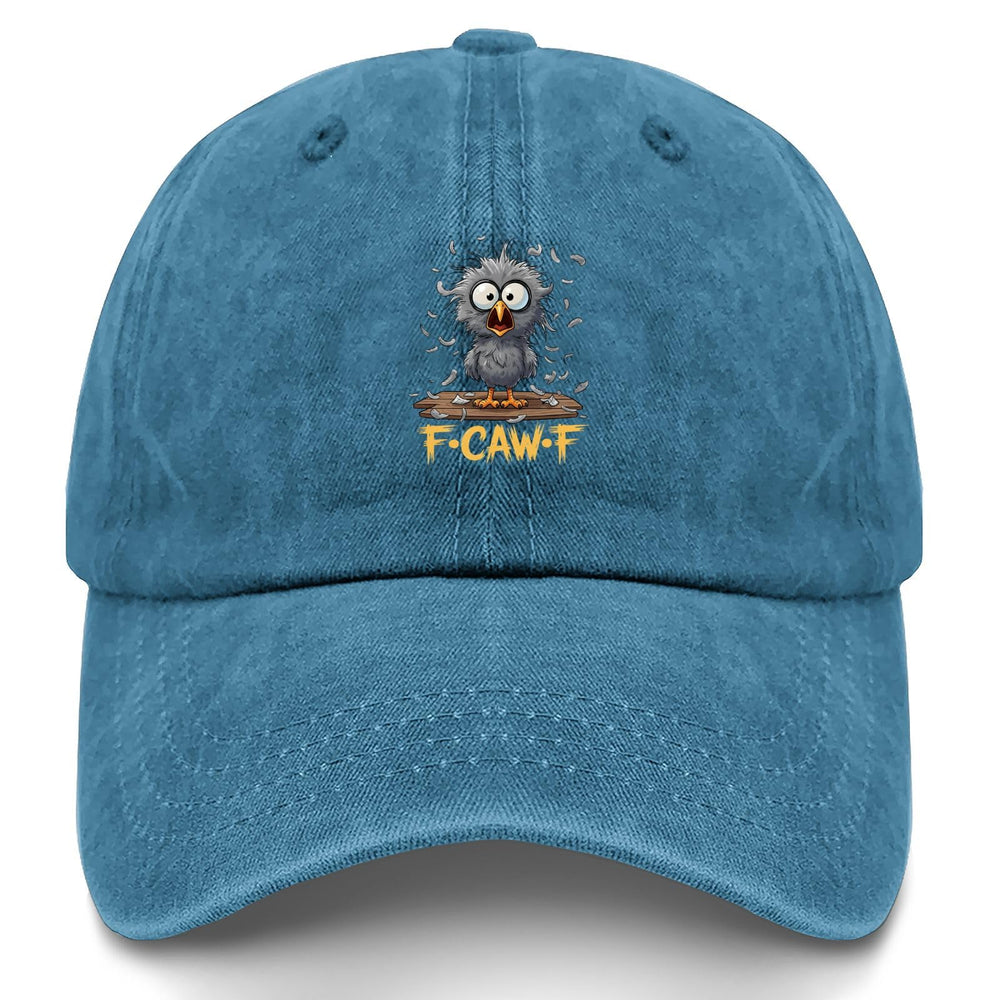 YFKFYTG Black Crow F-Caw F Hat front view, comfortable washed cotton for everyday wear.