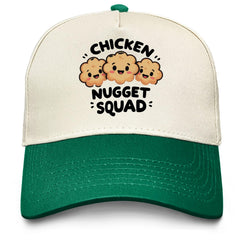 YFKFYTG Chicken Nugget Squad Hat green front view, casual summer accessory for outdoor activities.