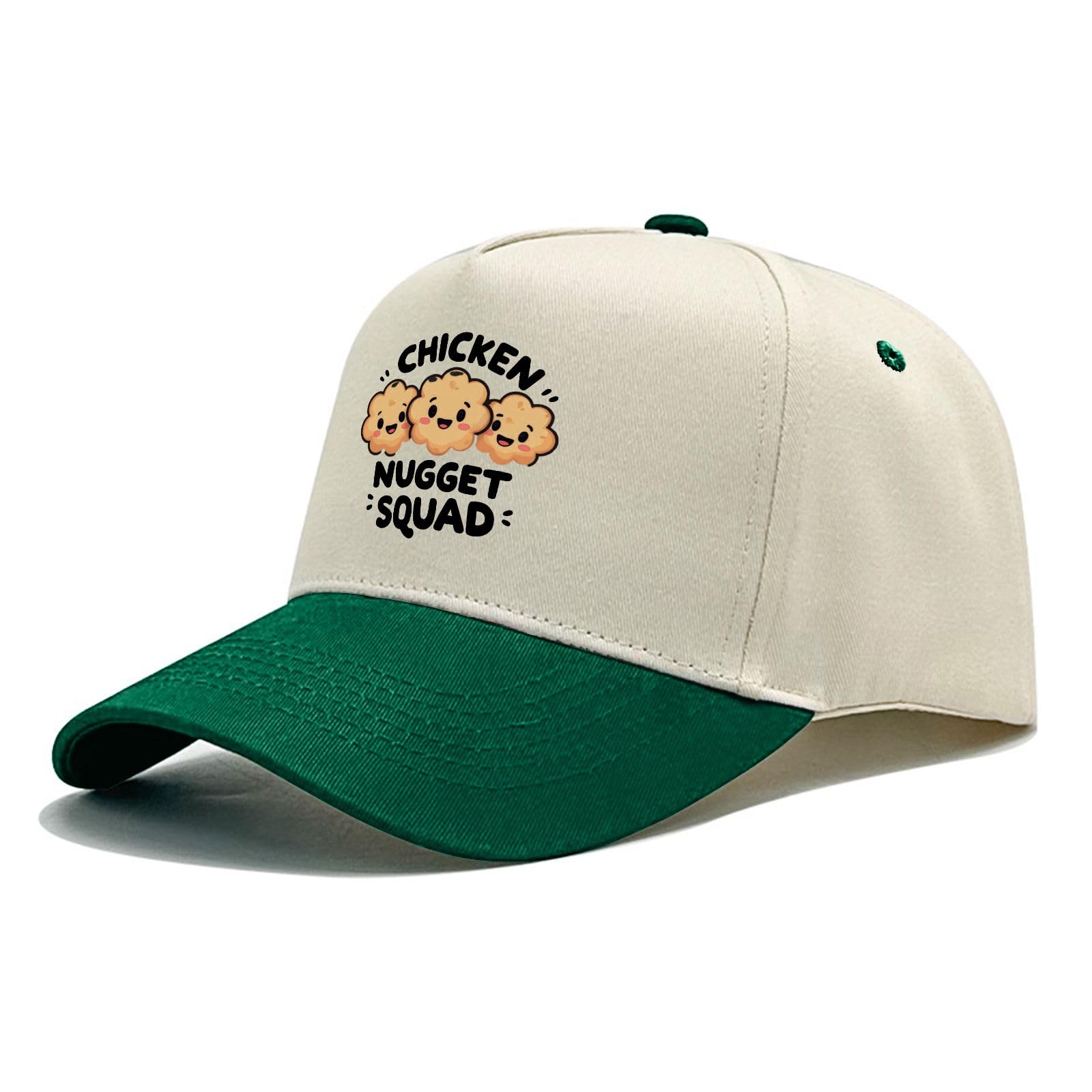 YFKFYTG Chicken Nugget Squad Hat green side profile, breathable mesh for hot summer days.