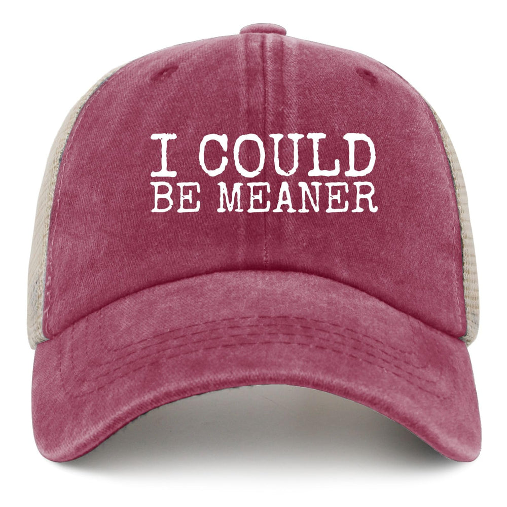 YFKFYTG I Could Be Meaner Hat deep rose shade under natural light