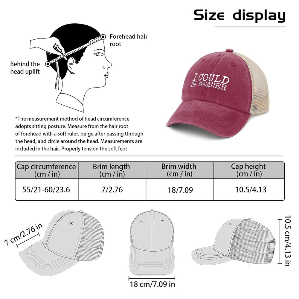 YFKFYTG I Could Be Meaner Hat close-up stitching emphasizes durability