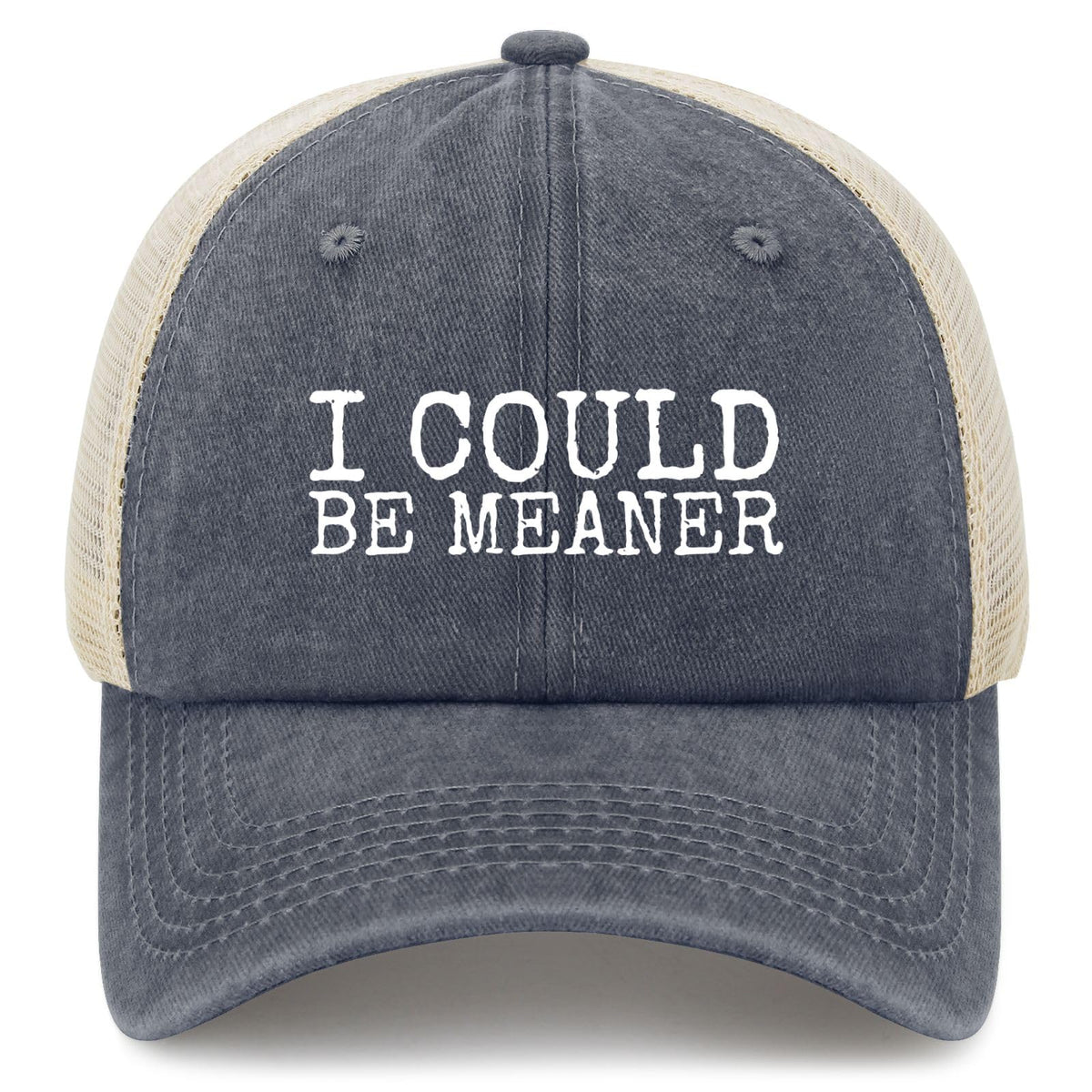 YFKFYTG I Could Be Meaner hat front view with breathable mesh for summer comfort