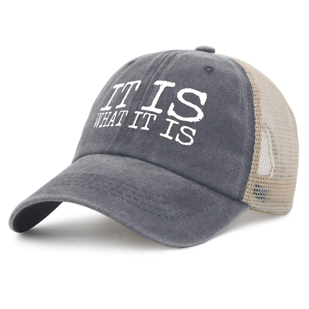 YFKFYTG It Is What It Is Hat back strap showing adjustable, secure fit