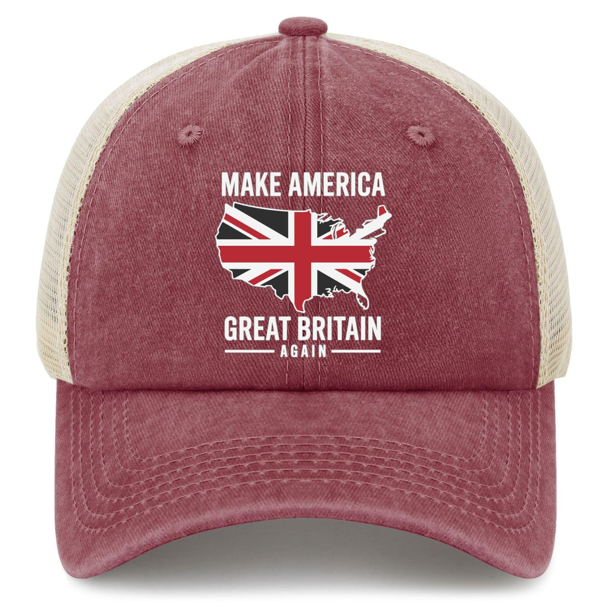 YFKFYTG Make America Great Britain Again hat front view in deep rose for casual daily wear