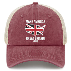 YFKFYTG Make America Great Britain Again hat front view in deep rose for casual daily wear