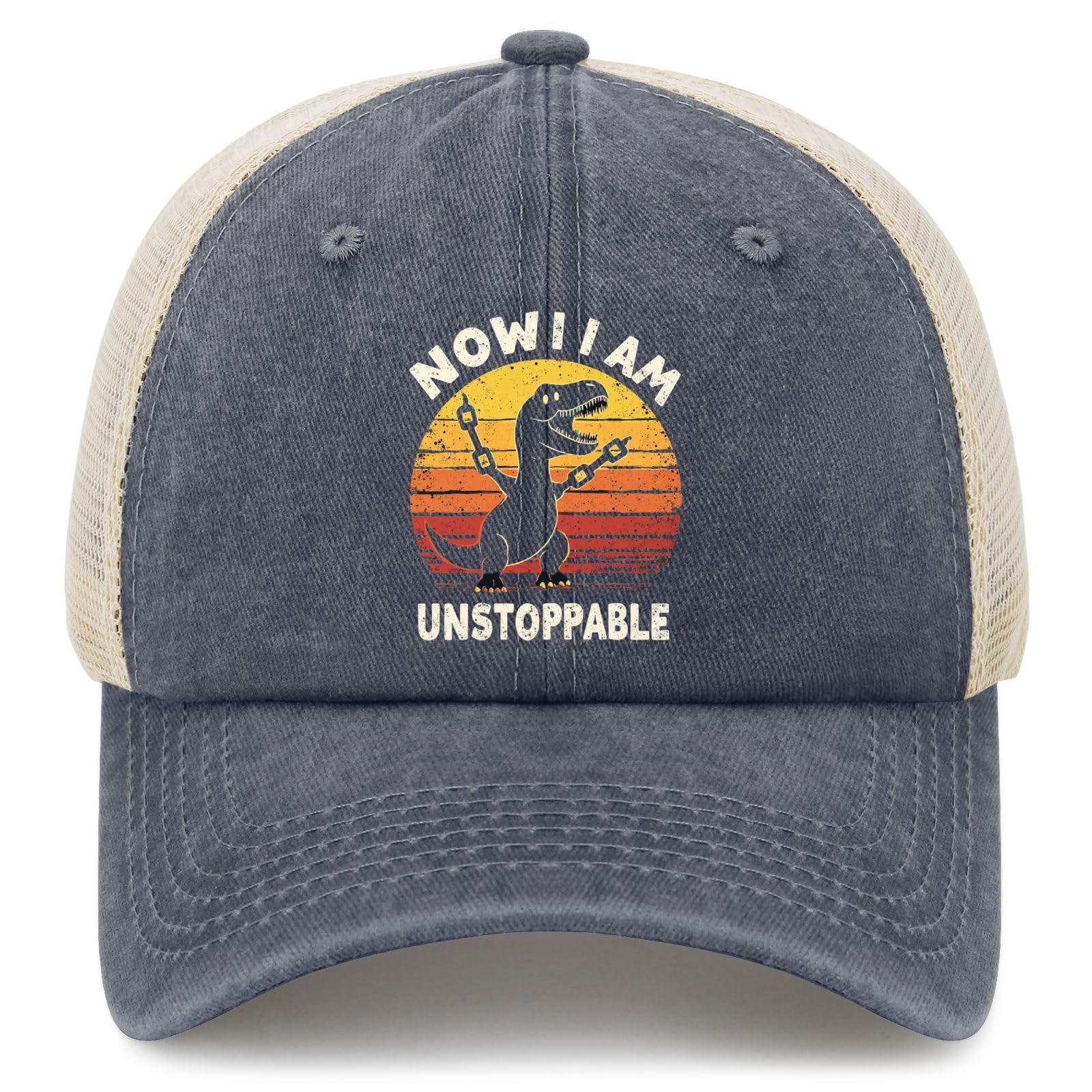 YFKFYTG Now I Am Unstoppable Dinosaur Hat front view for casual sun protection.