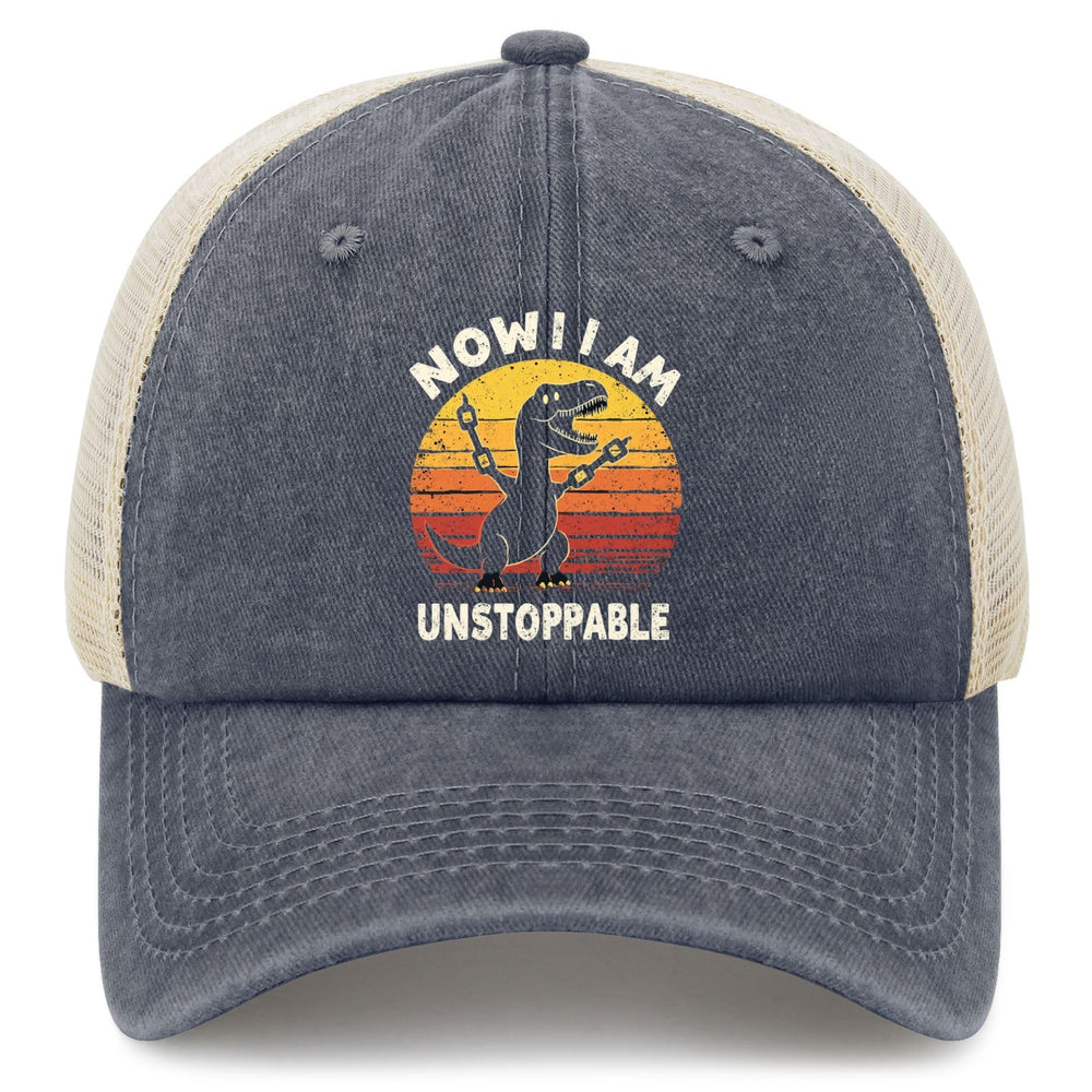 YFKFYTG Now I Am Unstoppable Dinosaur Hat front view for casual sun protection.