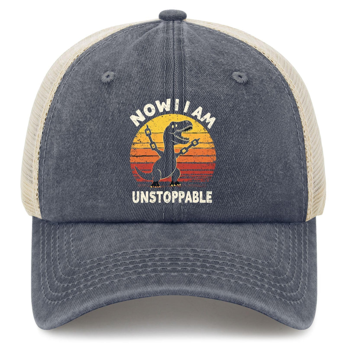 YFKFYTG Now I Am Unstoppable Dinosaur Hat front view for casual sun protection.