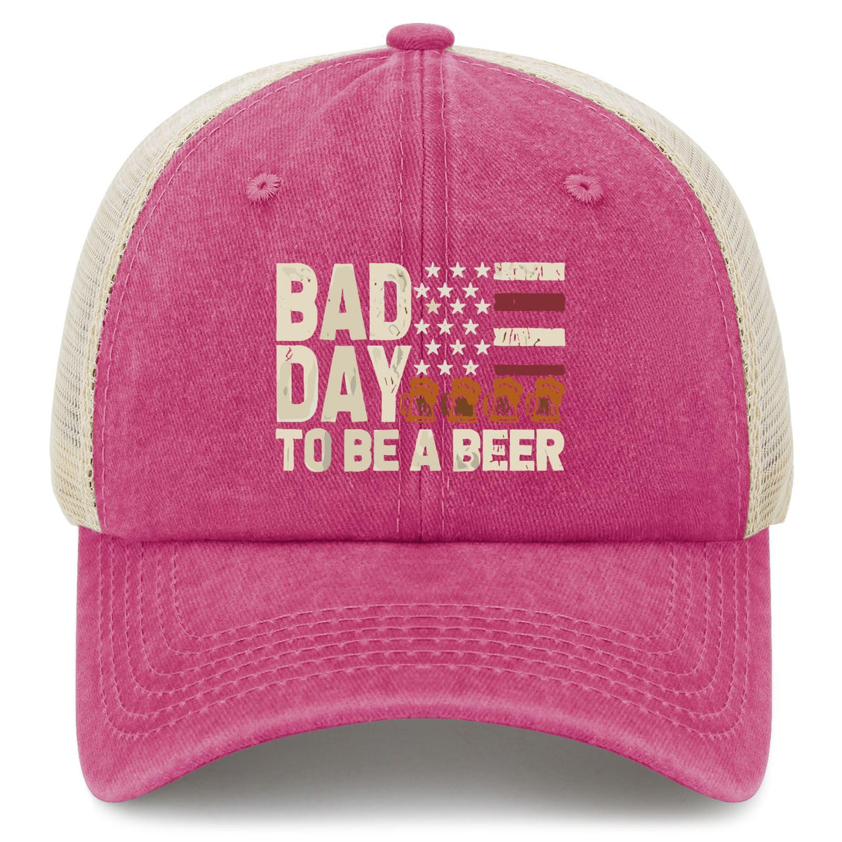 YFKFYTG retro beer hat front view, casual everyday style.