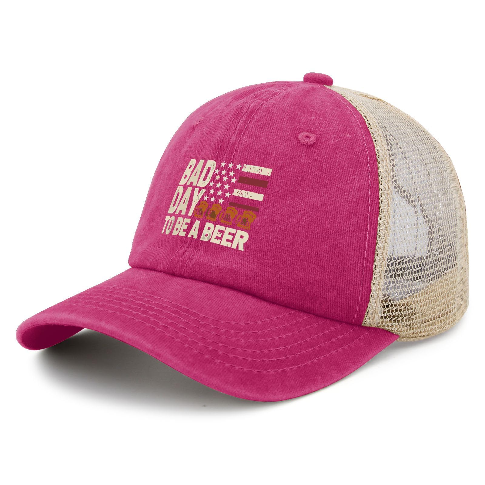 YFKFYTG retro beer hat side view, versatile outdoors.