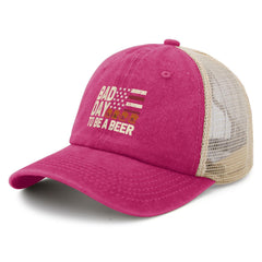 YFKFYTG retro beer hat side view, versatile outdoors.