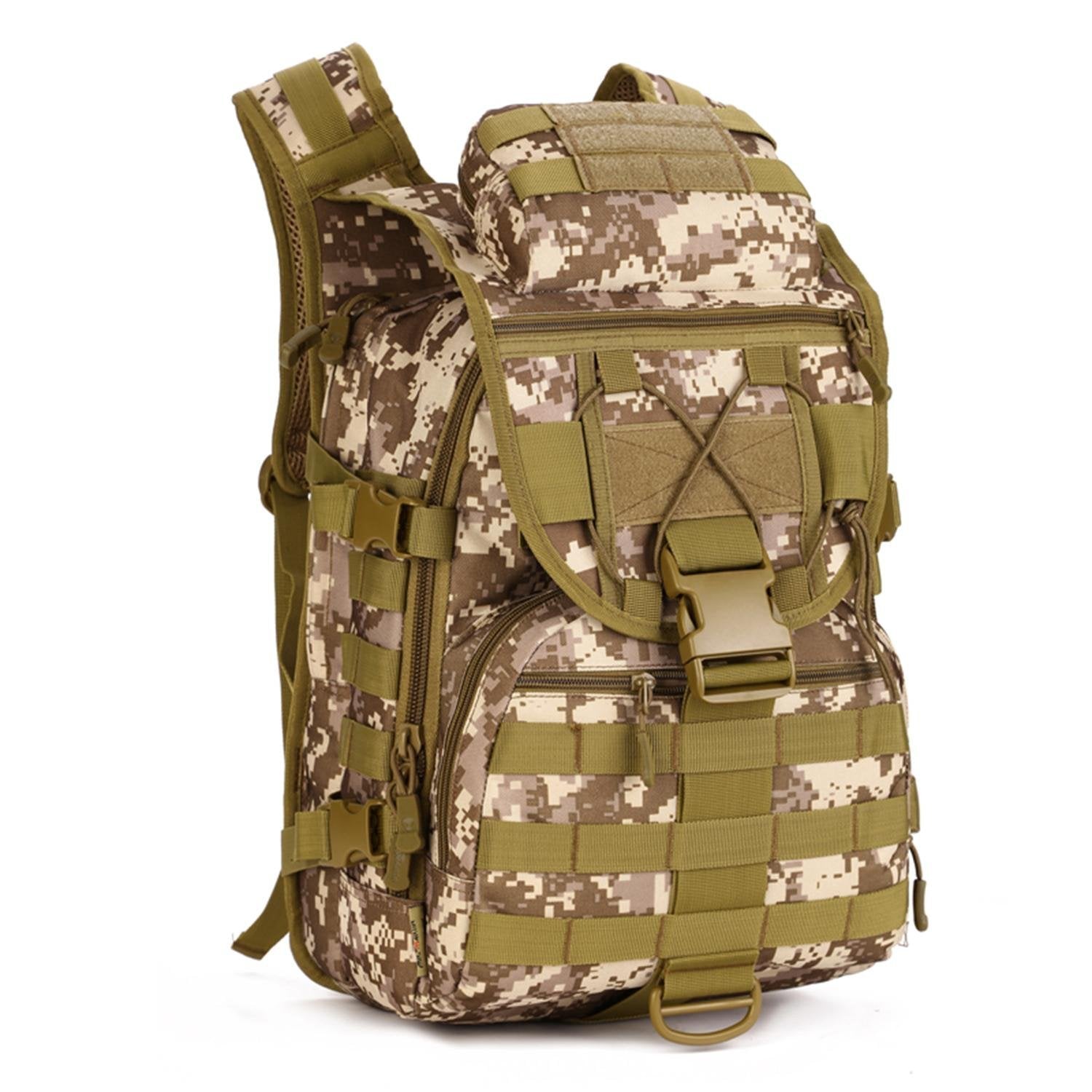 YFNT tactical backpack desert camouflage front view for rugged outdoors