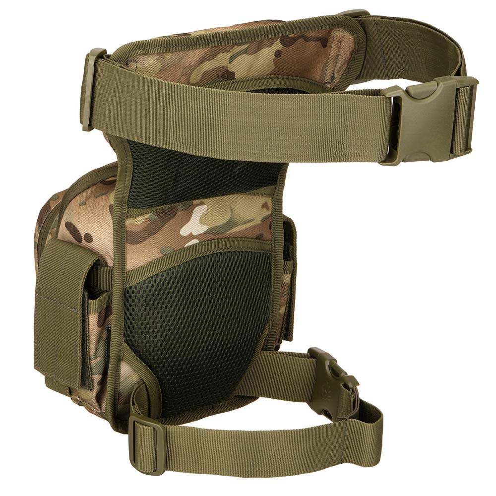 YFNT thigh bag showing four zipped pockets for organized gear on hiking or cycling