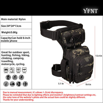 YFNT Tactical Drop Leg Bag dark camo open compartments demonstrating organized storage on outdoor trips.