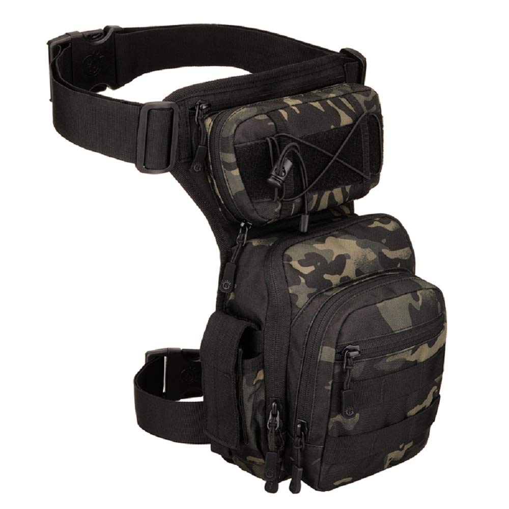 YFNT Tactical Drop Leg Bag dark camo front view for quick access and compact carry.