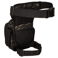 YFNT Tactical Drop Leg Bag dark camo side view with extended strap for secure active use.