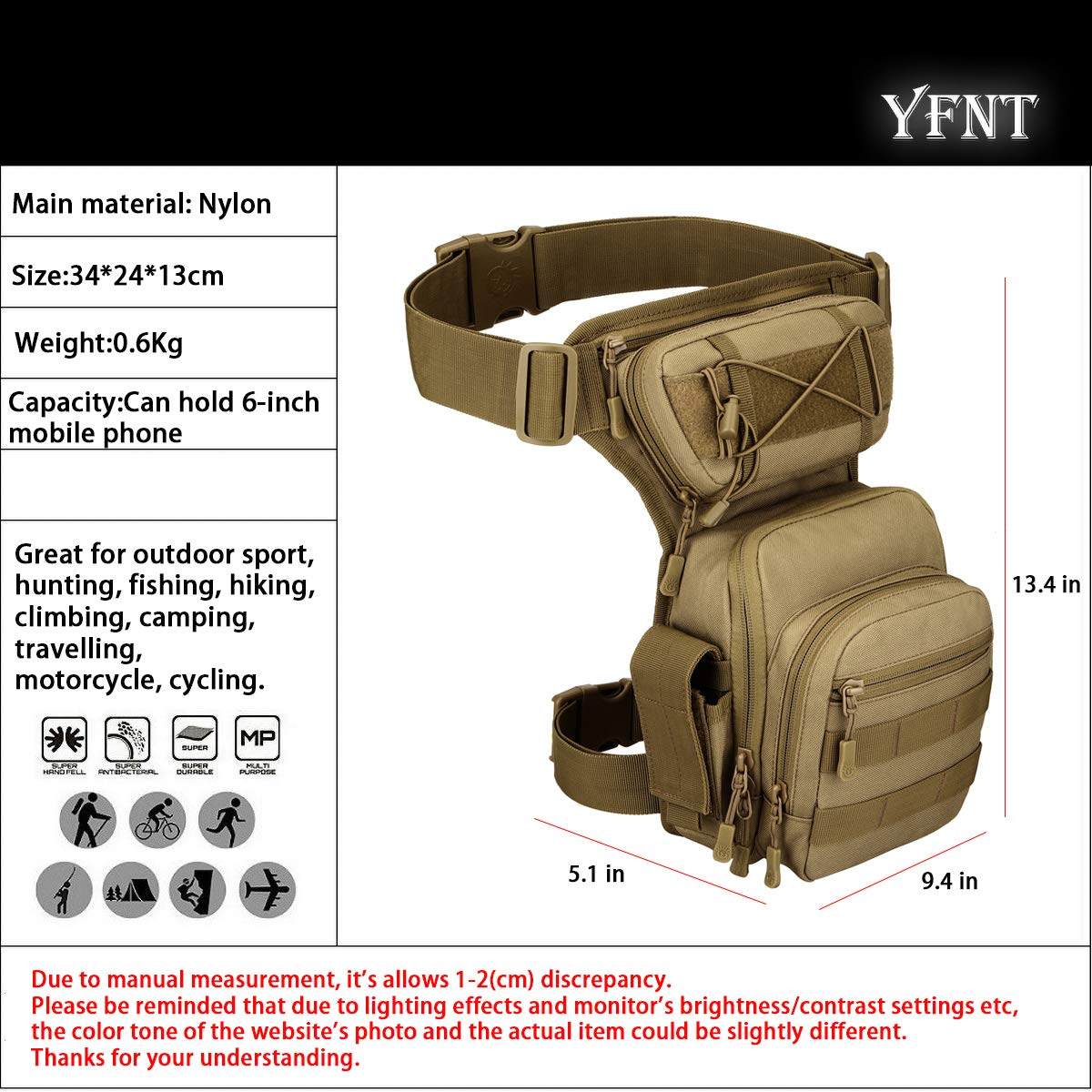 YFNT tactical drop leg bag shows detachable leg straps for a customizable fit