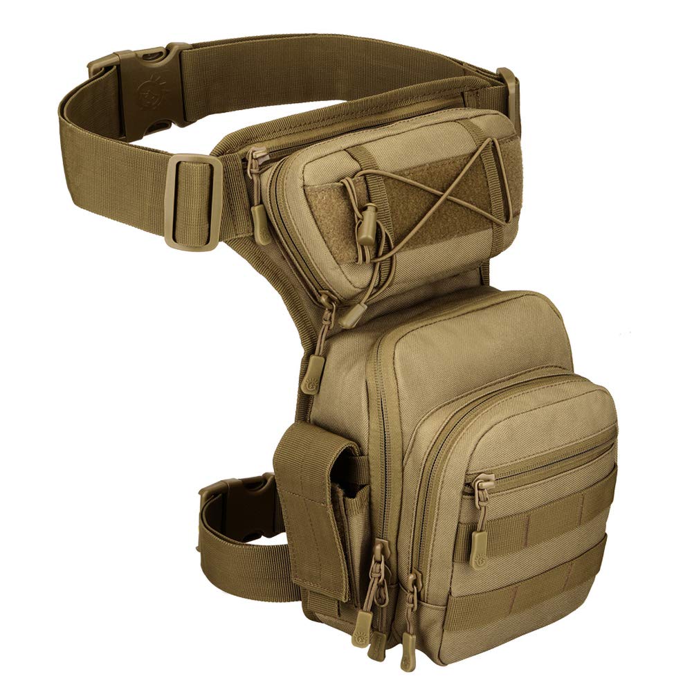 YFNT tactical drop leg bag front view showing multi-pocket design for travel