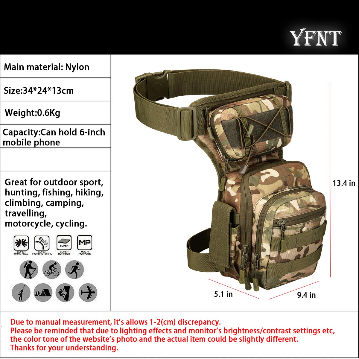YFNT waterproof 1000D nylon build protects contents on trails and in light rain