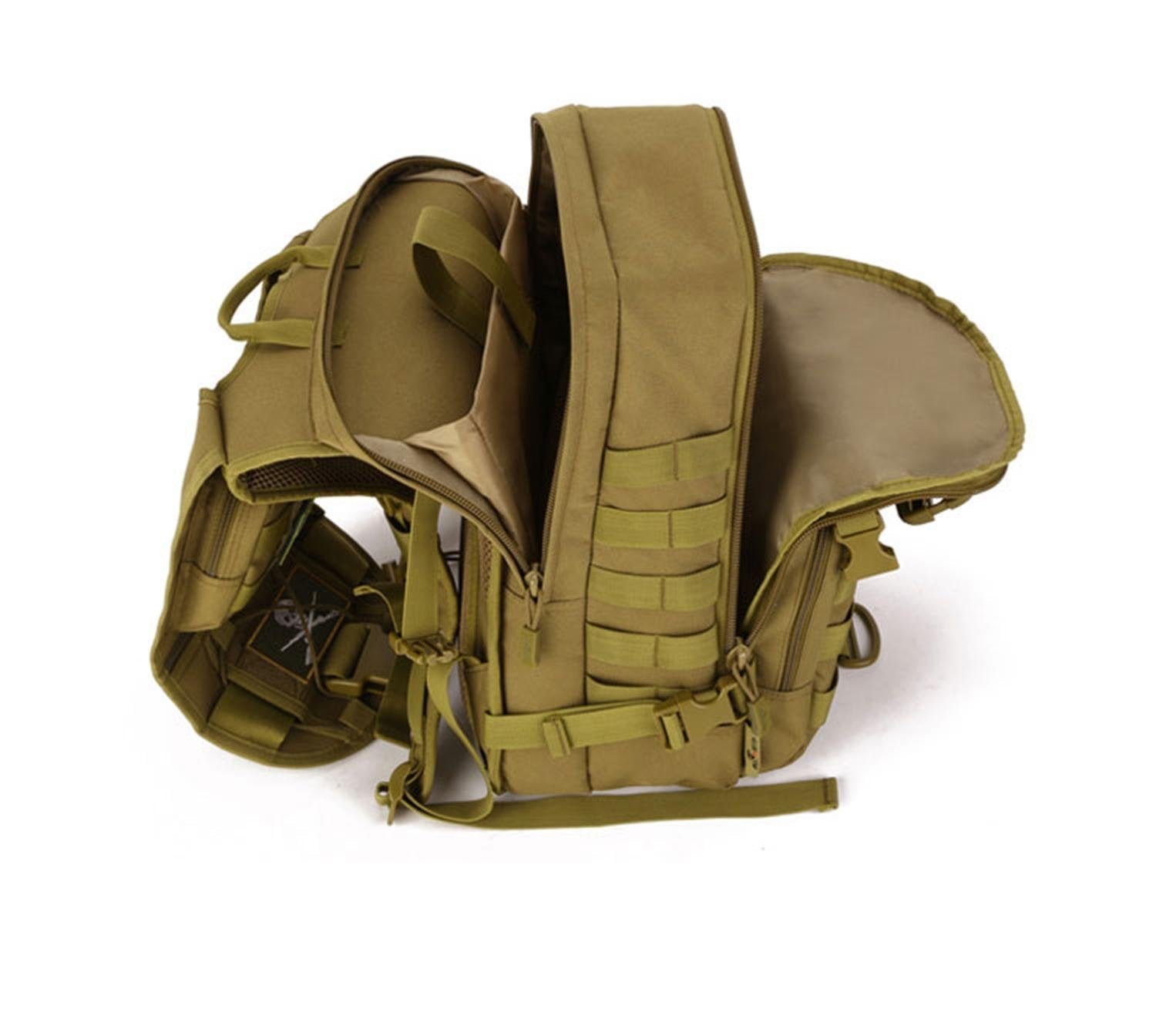 YFNT Tactical MOLLE Backpack main compartment open for easy gear access.