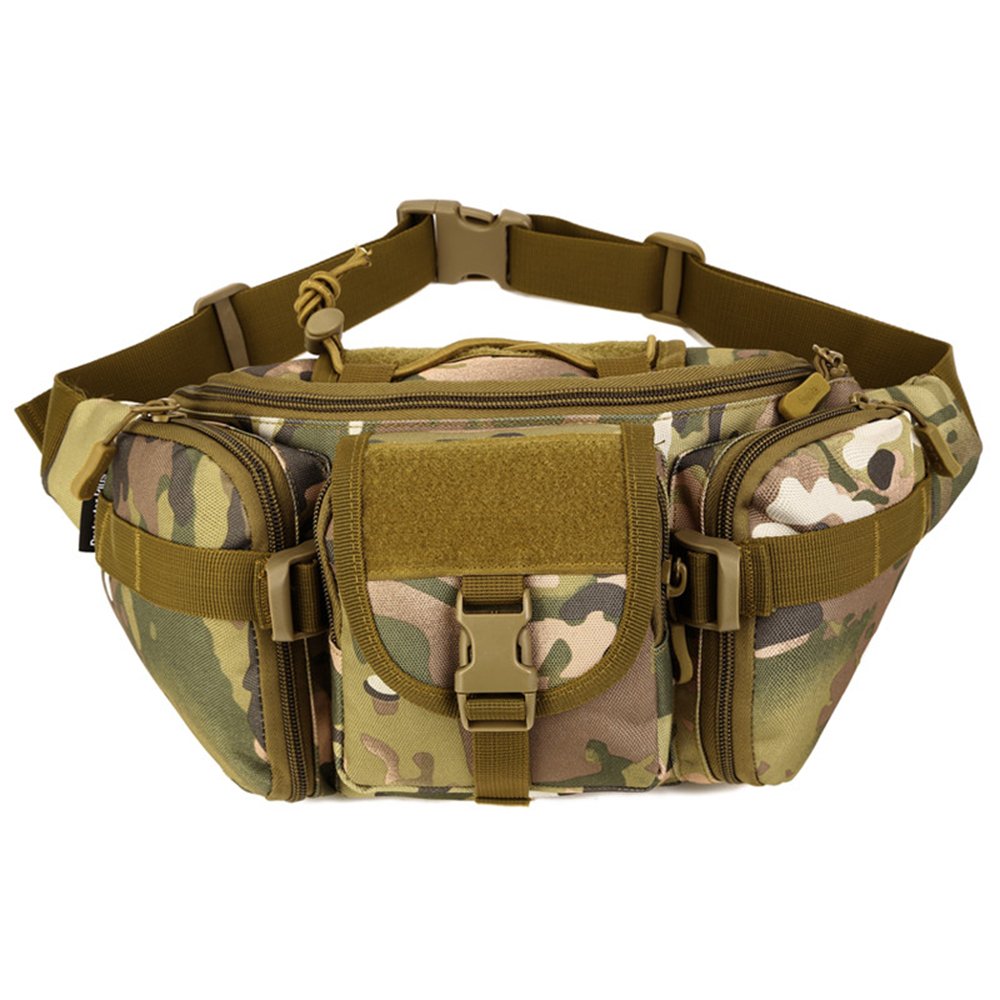 YFNT Tactical Waist Bag front view highlights compact organization for hiking.