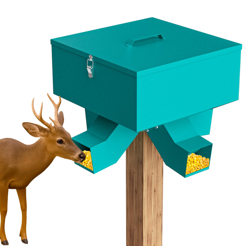 Yhhdjc weatherproof lid overhang protects feed in rain and snow.