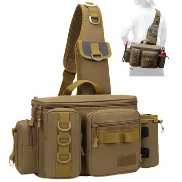 YIANTU fishing tackle backpack front view with rod holder