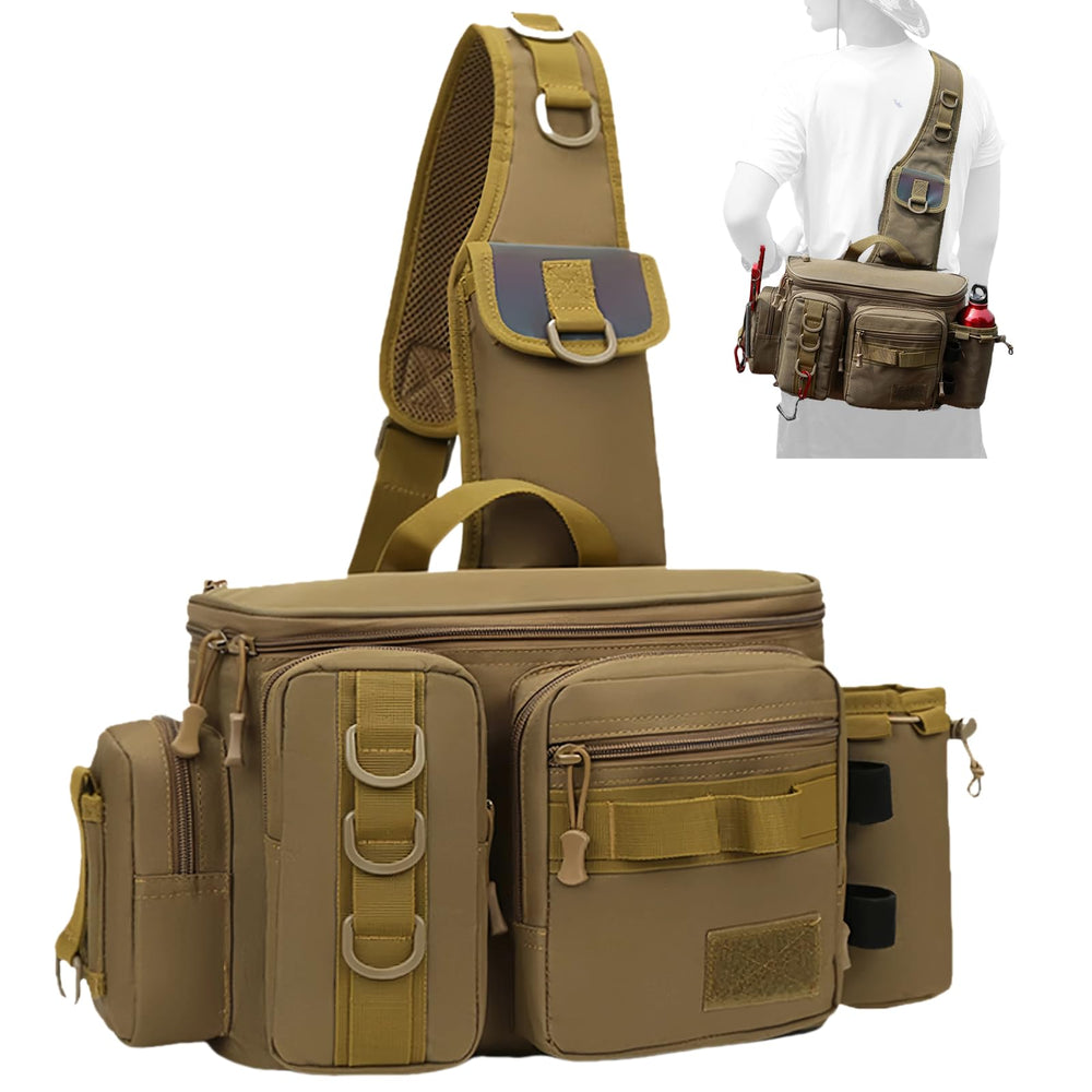 YIANTU fishing tackle backpack front view with rod holder