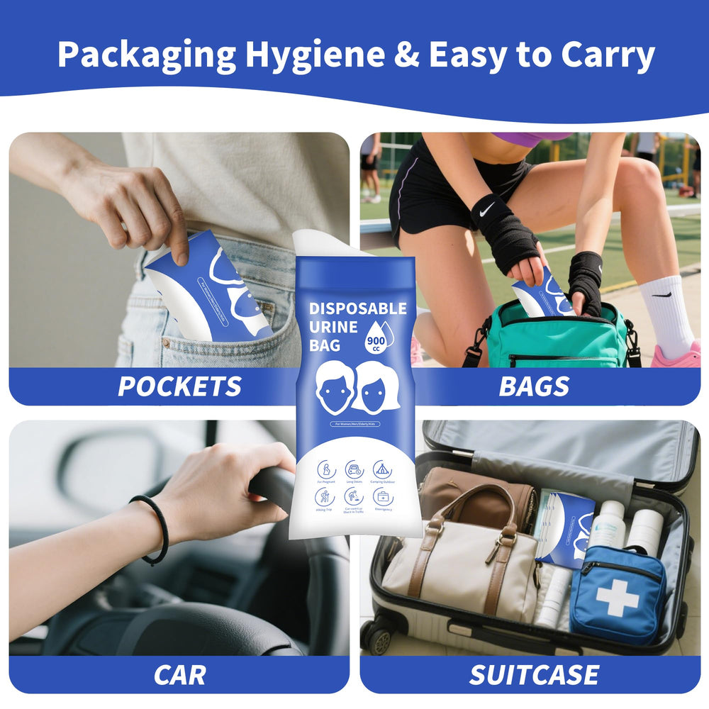YIGOYIHU disposable urine bag folded demonstrates pocket-sized portability for discreet travel