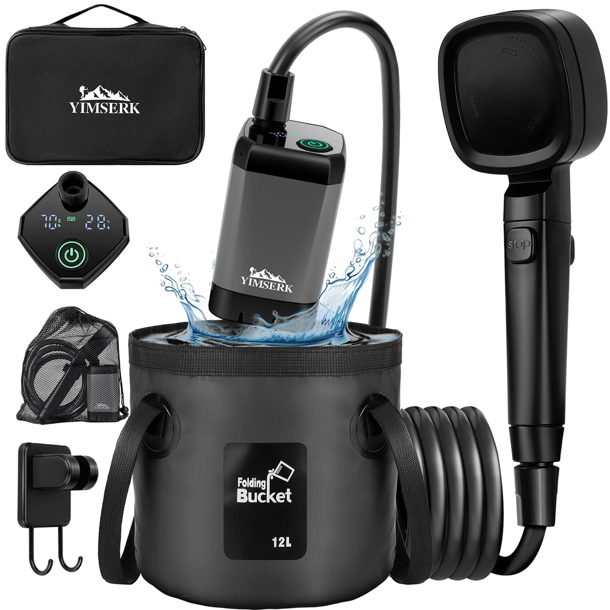 Yimserk 7800mAh outdoor shower pump for long camping showers