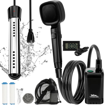Yimserk portable shower battery display shows remaining power for easy camp planning.