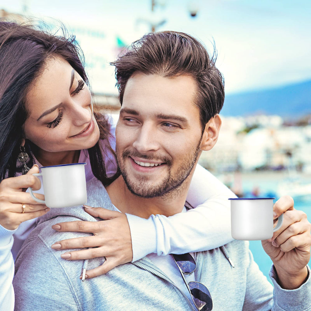 Serving hot beverages or soup with Yinder enamel cup during trips.