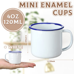Bulk-pack display of Yinder enamel camping mugs in white.