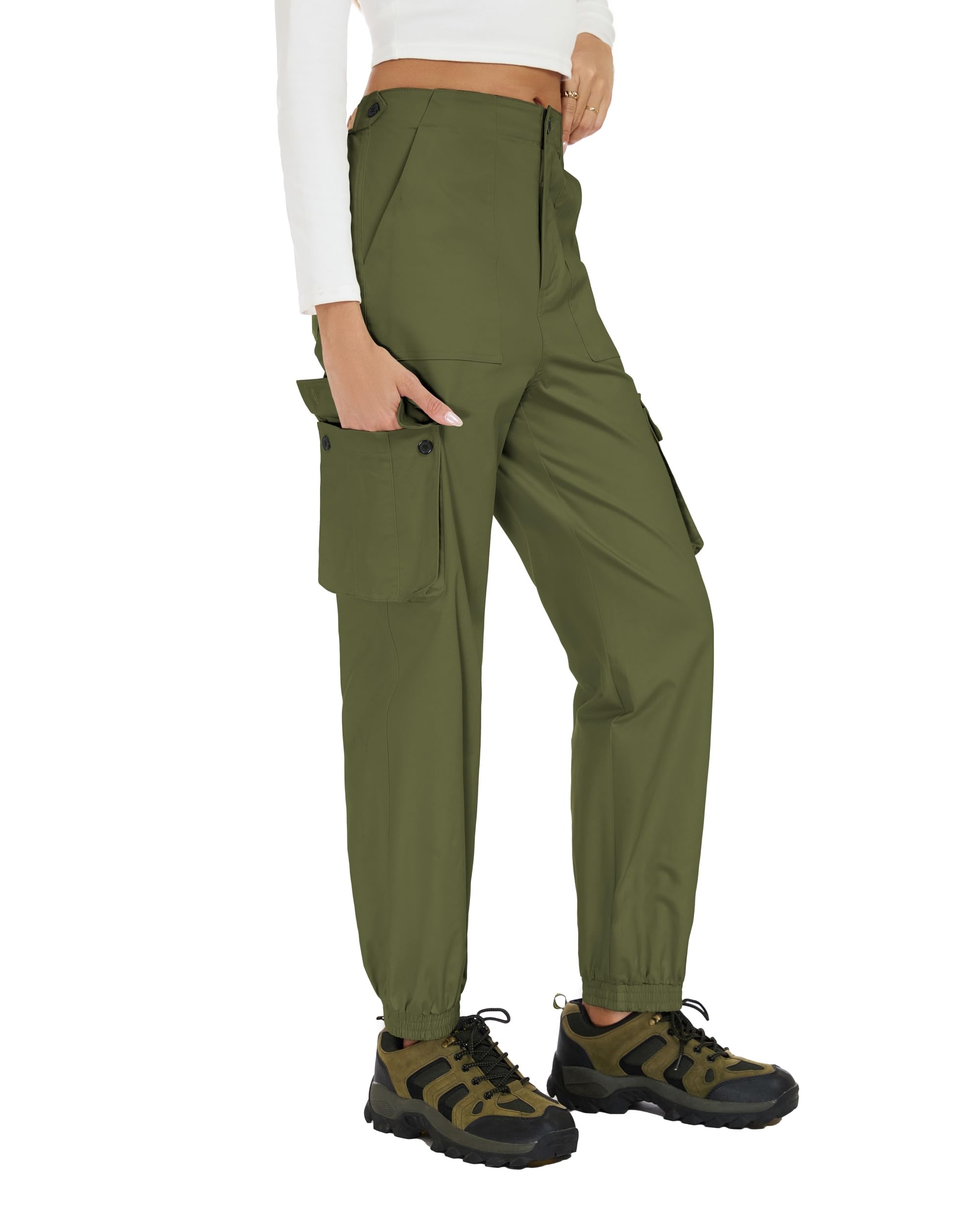 YIPINK cotton cargo pants army green front view for versatile outdoor wear