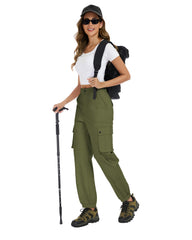 YIPINK cotton cargo pants high waist back strap close-up shows adjustable fit