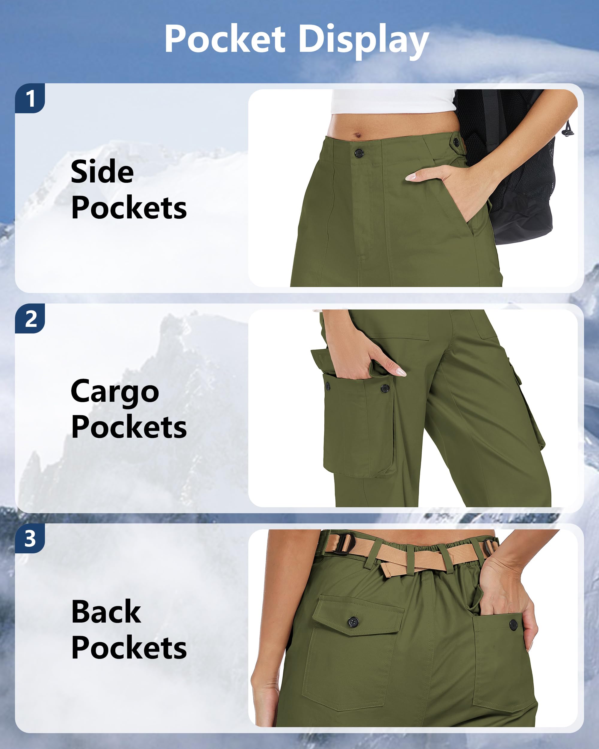 YIPINK women's cotton-twill stretch pockets close-up ideal for hiking and travel storage