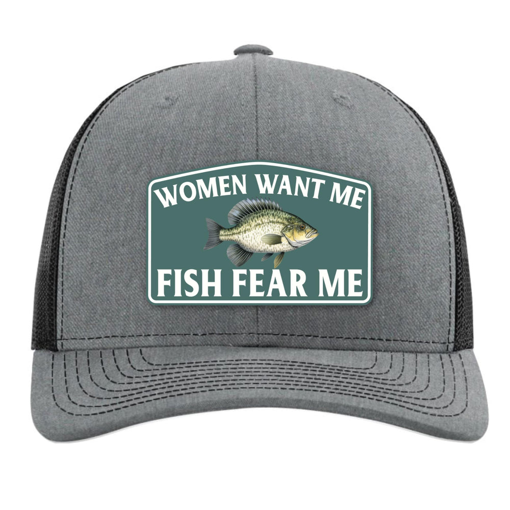 Yippee Daisy Women Want Me Fish Fear Me hat, front view, bold fishing style for anglers