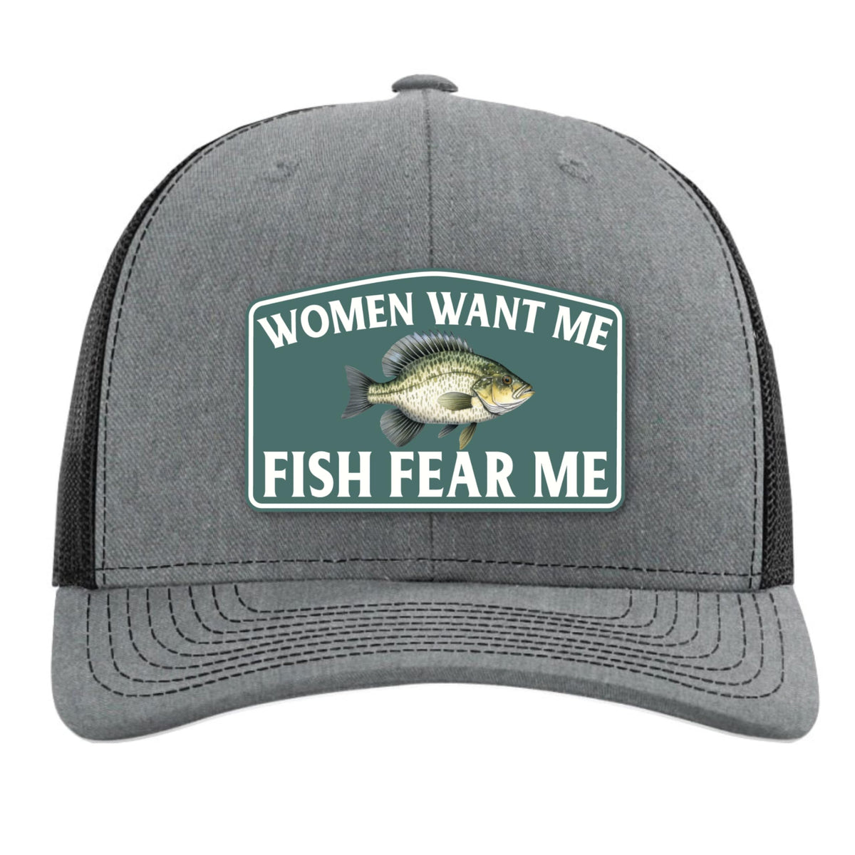 Yippee Daisy Women Want Me Fish Fear Me hat, front view, bold fishing style for anglers