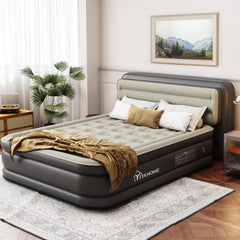 YITAHOME 18in flocked top queen air mattress with pump for quick setup