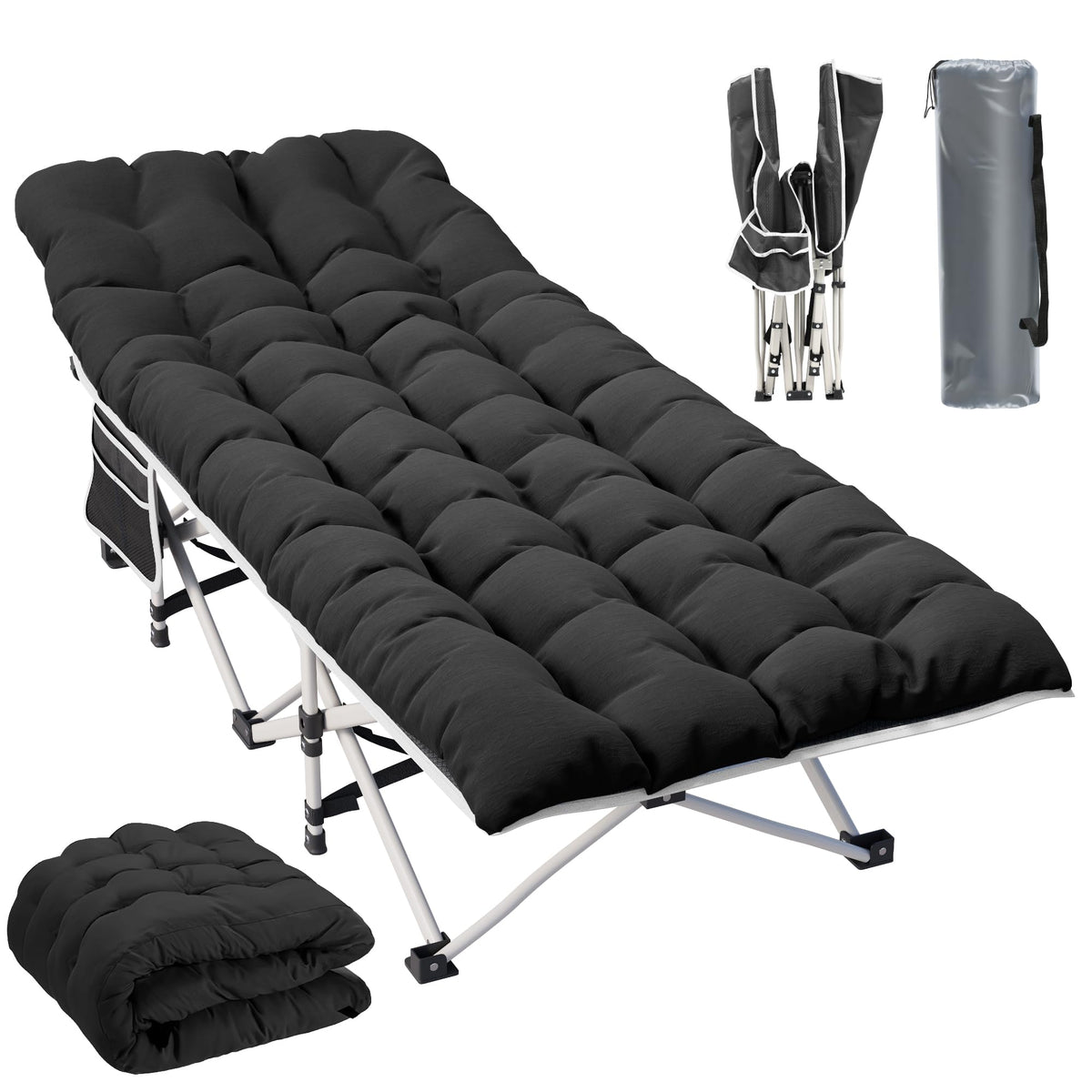 YITAHOME camping cot with mattress assembly shows easy setup and plush comfort