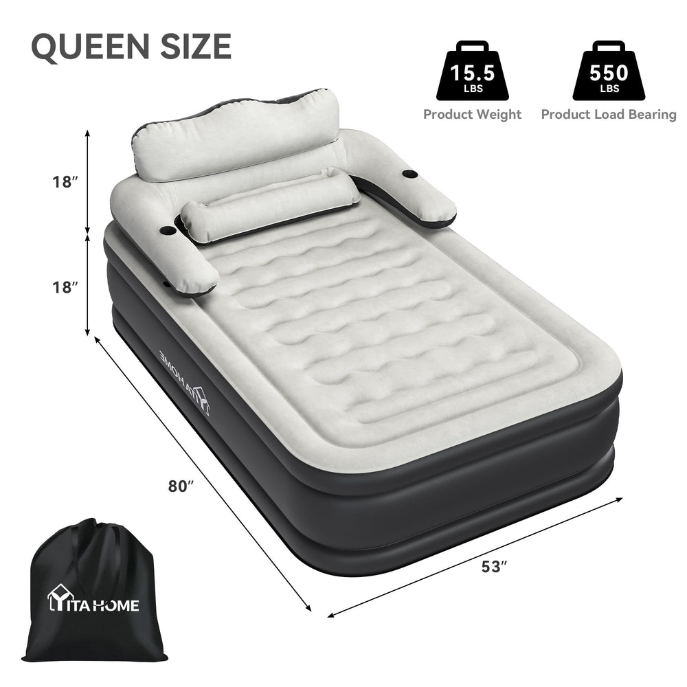 YITAHOME FullXL carry bag and nozzles simplify transport and versatile inflation tasks.