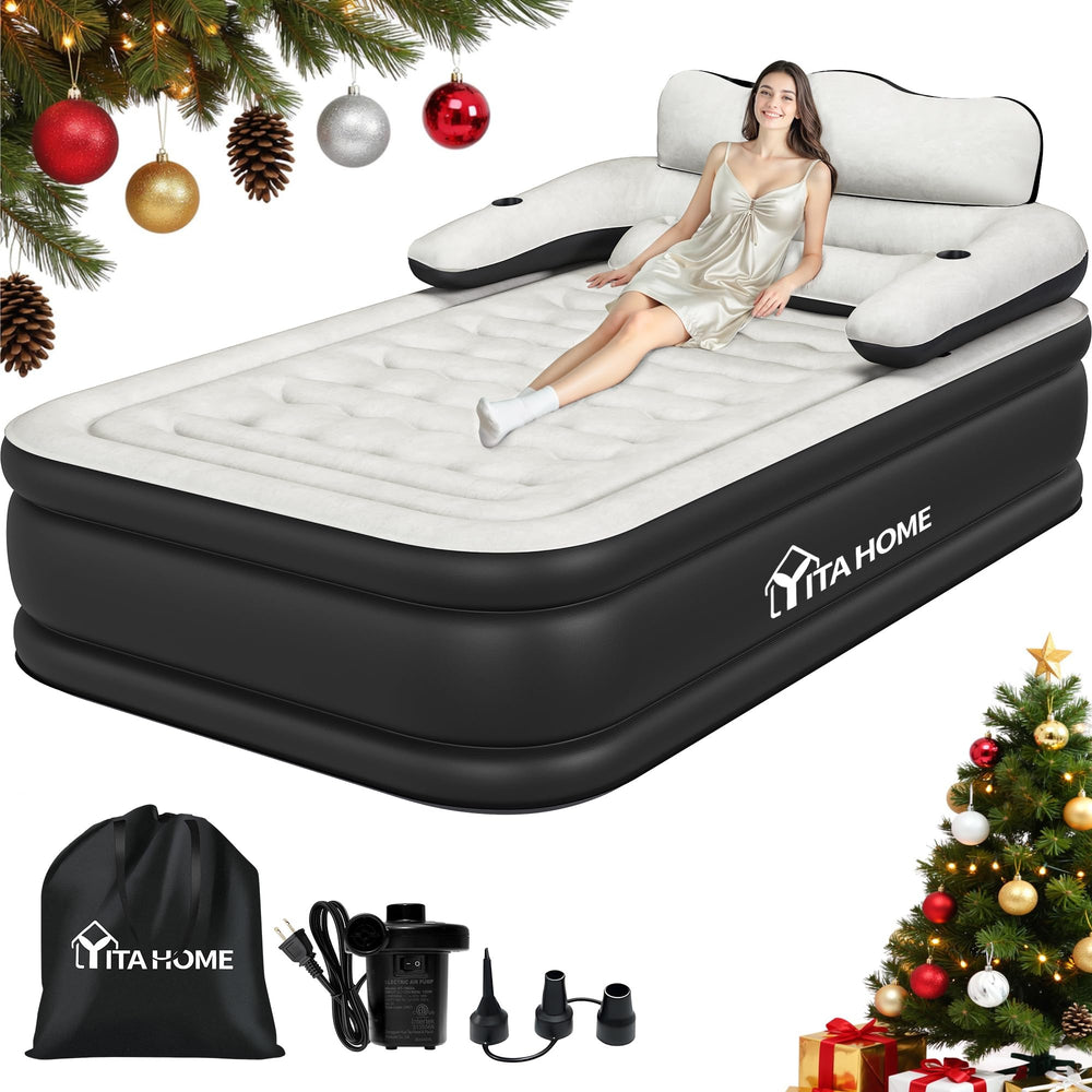 YITAHOME FullXL air mattress headboard and pump for quick setup and added support.