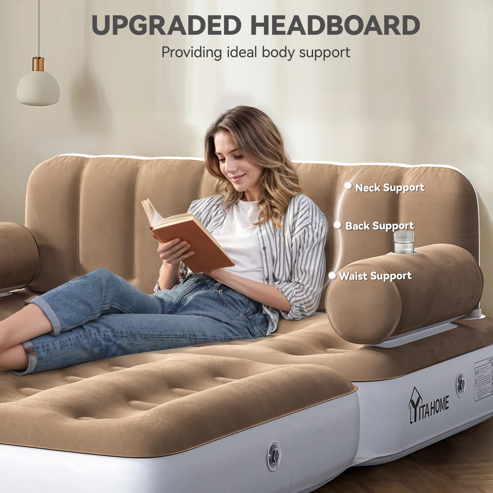 YITAHOME sofa mode shows built-in cup holders for convenient drinks.